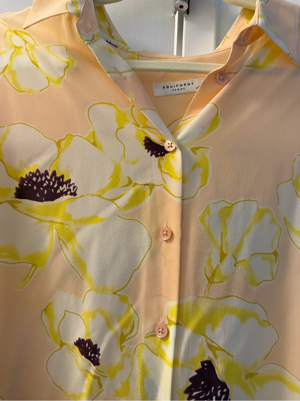 Equipment Silk Button-Down Floral Blouse in Peach and White